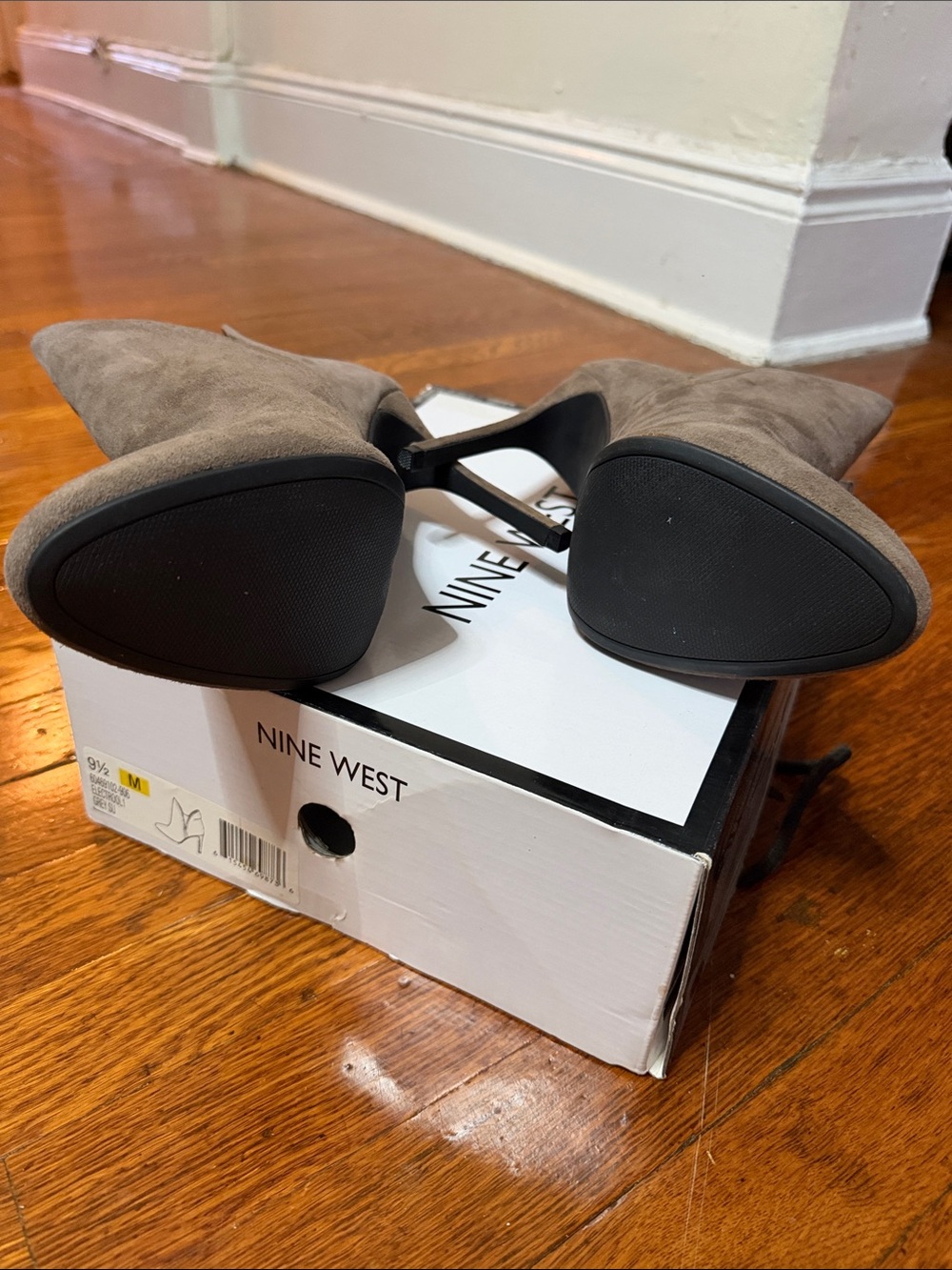 Nine West Grey Suede Pointed Toe Ankle Booties - Picture 5 of 10